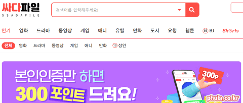 싸다파일 홈페이지 미리보기